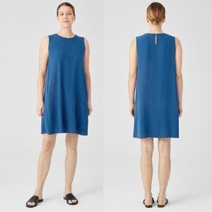 Eileen Fisher Silk Georgette Crepe Round Neck Dress XL Sleeveless Shift Dress